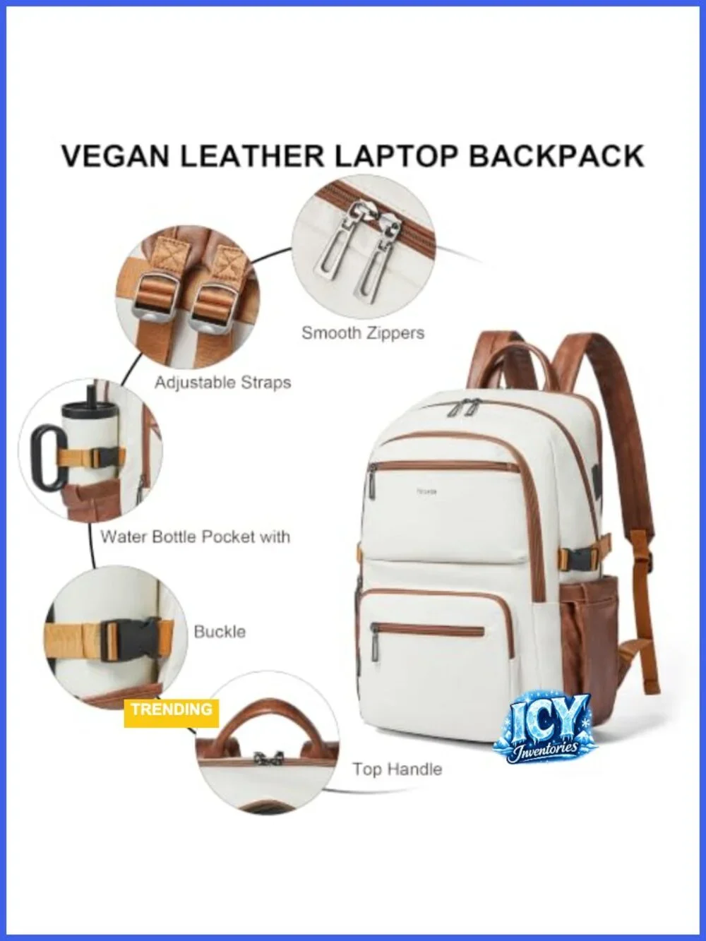 Vegan Leather Laptop Backpack with RFID Wristlet, Fits 17